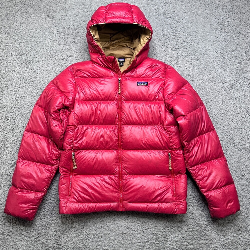Patagonia Hi-Loft Puffer Jacket Kids 2XL (16-18) Red Full Zip Hooded Coat
